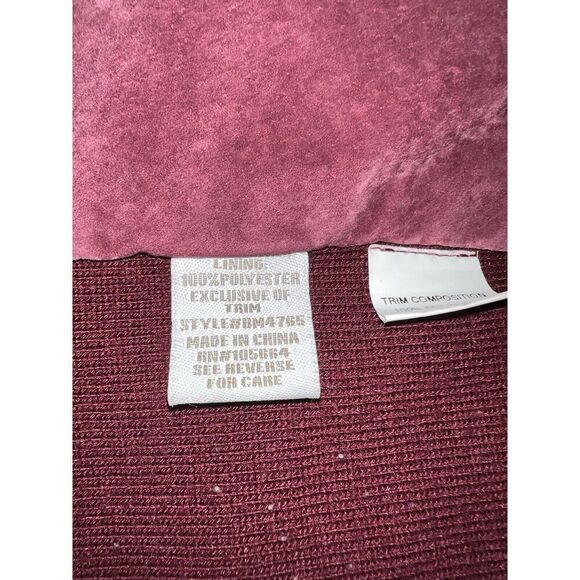 American Glamour Badgley Mischka Suede Open Front Jacket Large Burgundy - Picture 8 of 8